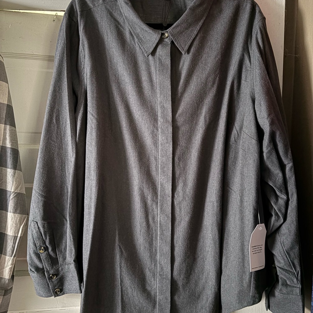 Universal Standard Elbe Stretch Cotton Flannel Shirt, Classic Fit, NWT - Picture 2 of 5
